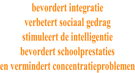 bevordert integratie verbetert sociaal gedrag stimuleert de intelligentie bevordert schoolprestaties en vermindert concentratieproblemen